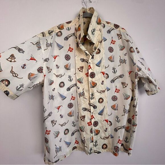 Pacific Legend Voyage Ivory Cotton Men's Hawaiian Shirt - Picture 11 of 13